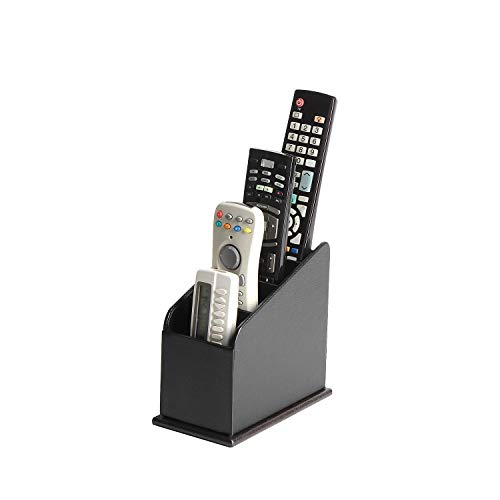 J JACKCUBE DESIGN JACKCUBE DESIGN 4 Compartments Black Leather Remote Control Organizer Holder, Controller TV Guide, Media Storage Box – :MK292A - Image 1