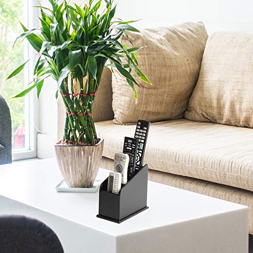 J JACKCUBE DESIGN JACKCUBE DESIGN 4 Compartments Black Leather Remote Control Organizer Holder, Controller TV Guide, Media Storage Box – :MK292A - Image 4
