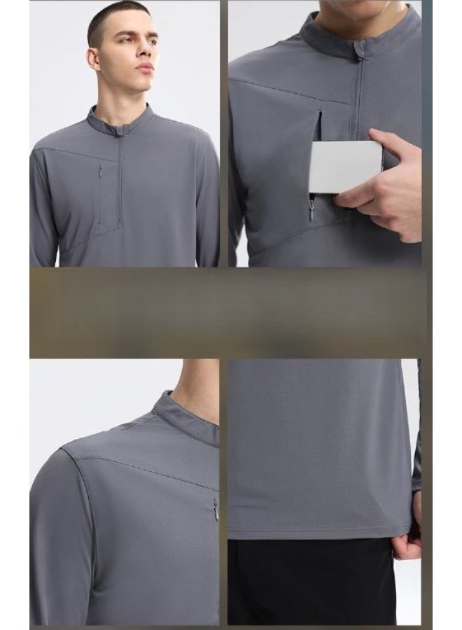 الرجال نصف زيب اللياقة البدنية الأكمام الطويلة ملابس رياضية رقيقة - Image 3