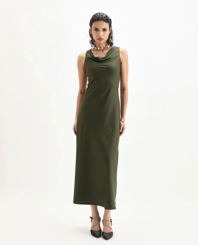 ريريزم Women's Solid Maxi Cowl Dress