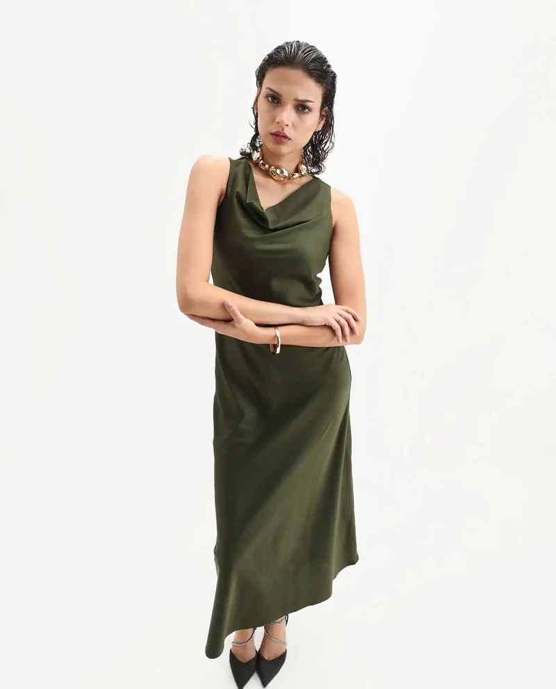 ريريزم Women's Solid Maxi Cowl Dress