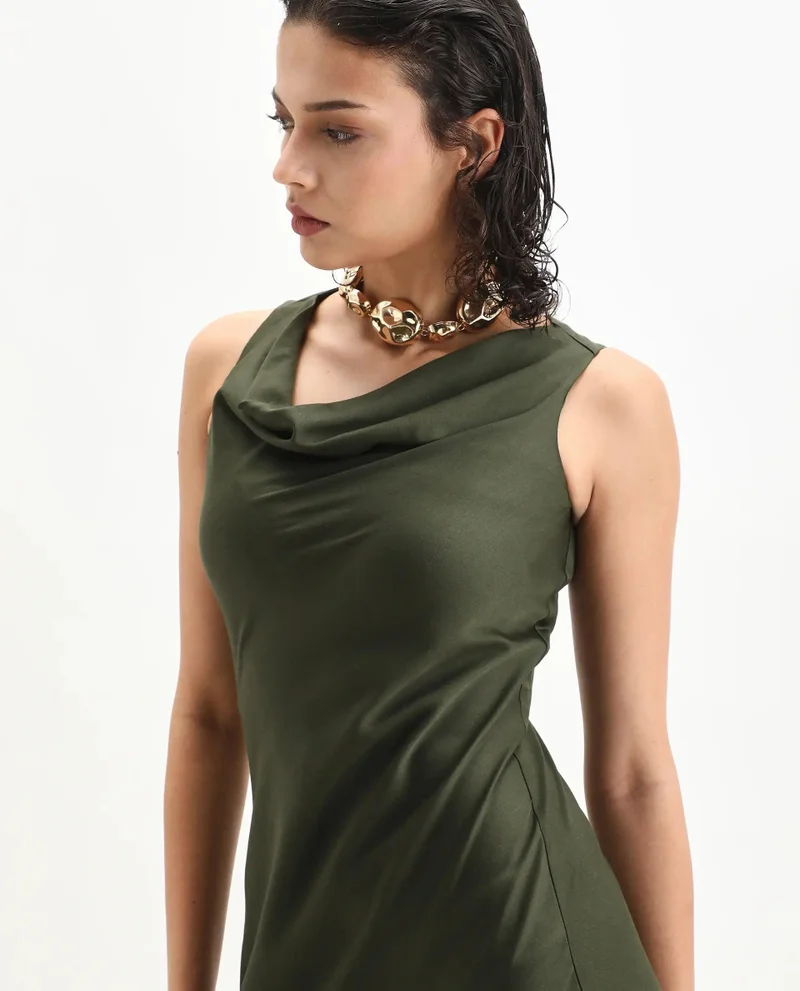 Rareism Women's Solid Maxi Cowl Dress