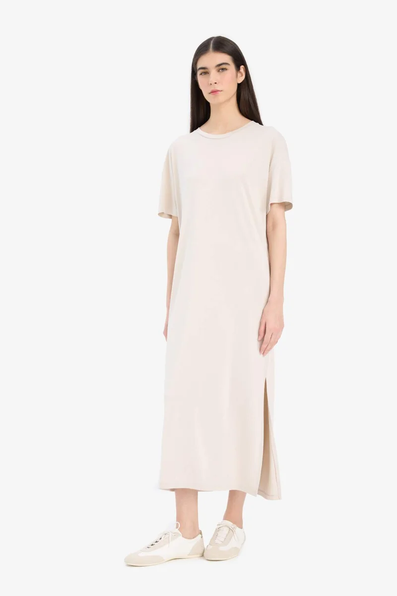 ديفاكتو Crew Neck Modal Short Sleeve Midi Dress
