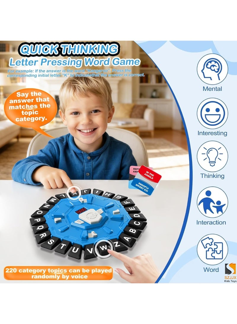 Word Game Family Board Games for Kids & Adults with 2 Modes,220 Topic Categories 24 Letters Pressing Games,Fun Fast-Paced Learning Game,35 Cards,LCD Display Timer,Christmas & Birthday Gifts,Blue - Image 2
