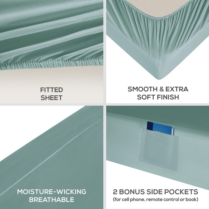 Mueller Luxury 6 PC Full Size Bed Sheets  Super Soft 1800  Deep Pocket up to 16"" Full Size Sheets  Transfers Heat  Breathes Better  Hypoallergenic  Wrinkle-Resistant  Oeko-TEX  Light Teal - Image 4