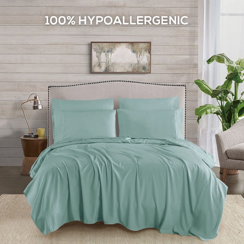Mueller Luxury 6 PC Full Size Bed Sheets  Super Soft 1800  Deep Pocket up to 16"" Full Size Sheets  Transfers Heat  Breathes Better  Hypoallergenic  Wrinkle-Resistant  Oeko-TEX  Light Teal - Image 5