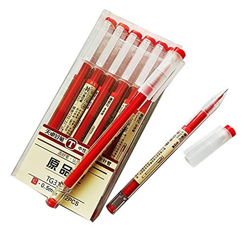 sencoo 12 pack Gel Ink Red Pen Liquid 0.5mm Ultra Fine Ballpoint Pen for Office School Students Stationery Pens - Image 1