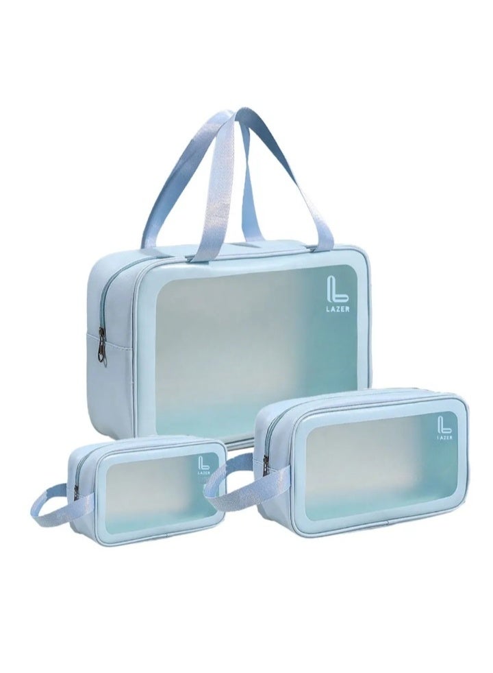 Lazer Premium Makeup Travel Pouch, Cosmetic Bag, Travel kit Pouch for Toiletries, Brushes and Cosmetics - Set of 3 - Washbag Pouch - Blue - Image 4
