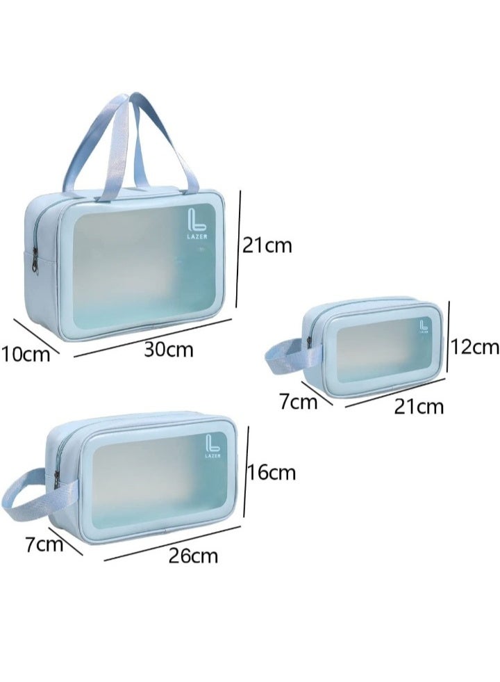 Lazer Premium Makeup Travel Pouch, Cosmetic Bag, Travel kit Pouch for Toiletries, Brushes and Cosmetics - Set of 3 - Washbag Pouch - Blue - Image 3