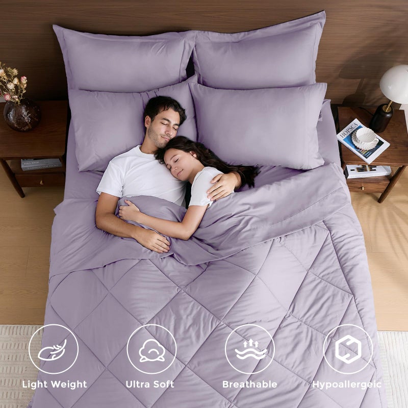 HEVUMYI Queen Purple Comforter Set - 7-Piece All Season Bed in a Bag Queen, Ultra Soft Bedding Set with Comforter, Flat Sheet, Fitted Sheet, Pillowcases, Pillow Shams, Lavender Purple - Image 2