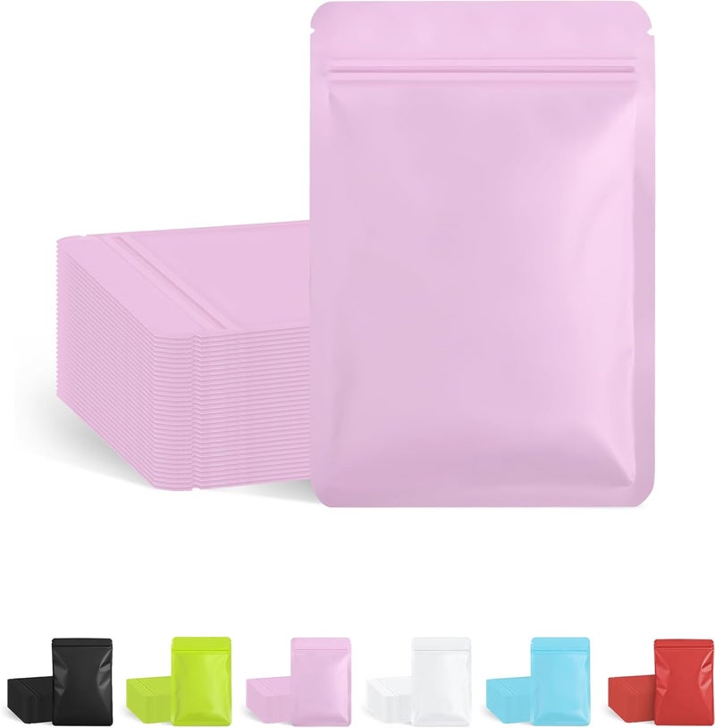 FireKylin 100 Pack Resealable Packaging Bags for Small Business Double-Sided Color Smell Proof Bags for Food Storage Flat Bags (Pink, 5.5" x 7.8") - Image 1