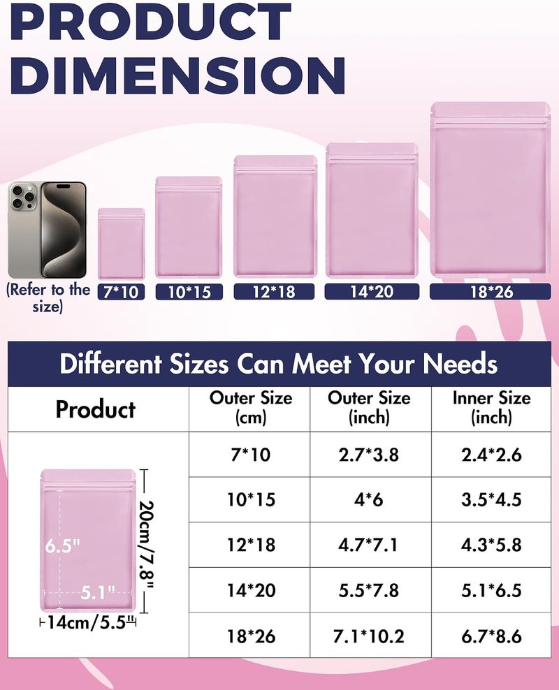FireKylin 100 Pack Resealable Packaging Bags for Small Business Double-Sided Color Smell Proof Bags for Food Storage Flat Bags (Pink, 5.5" x 7.8") - Image 2
