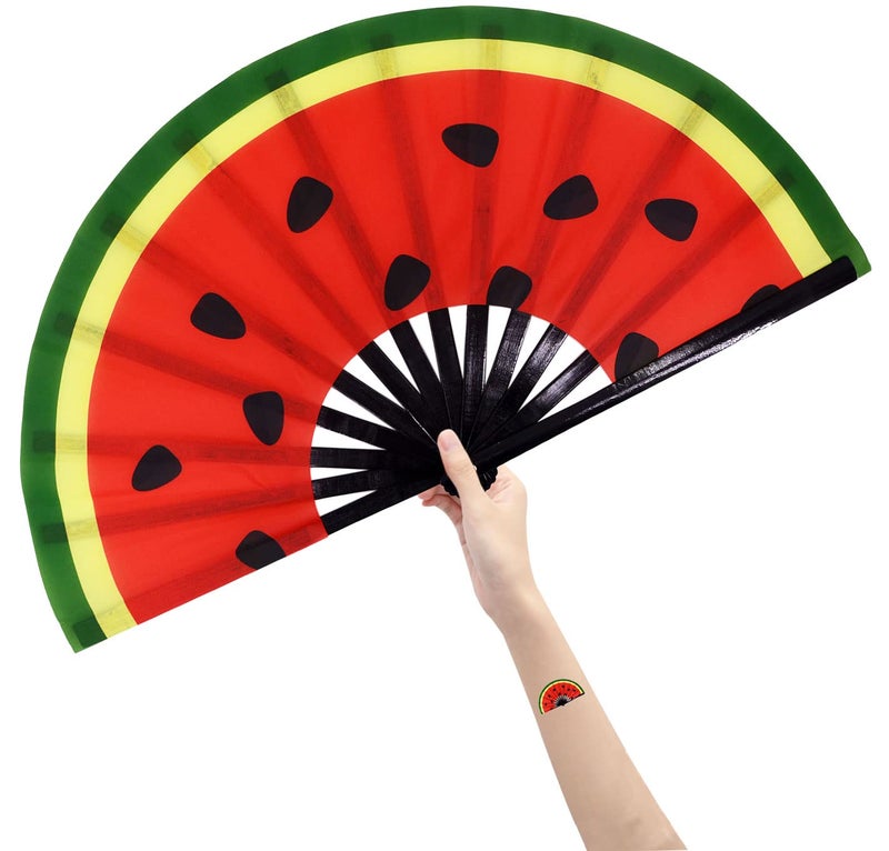 Amajiji Amajiji Large Folding Hand Rave Fan Popping Fans Clap Fans for Line Dancing Big Clacking Fan for Boots On The Ground DancePartyDecorationFestival Watermelon 