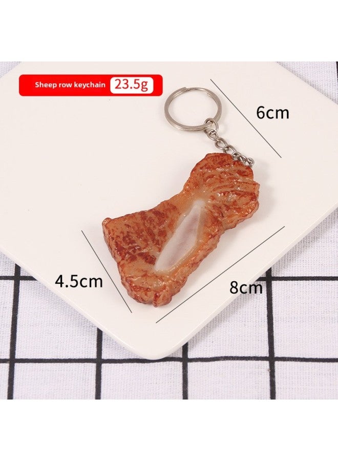 Simulation Food Lamb Chops Model Keychain Creative Denim Row Men's And Women's Bags Pendant Food Shooting Props Wholesale-Color:Lamb Chops-Keychain  - Image 1