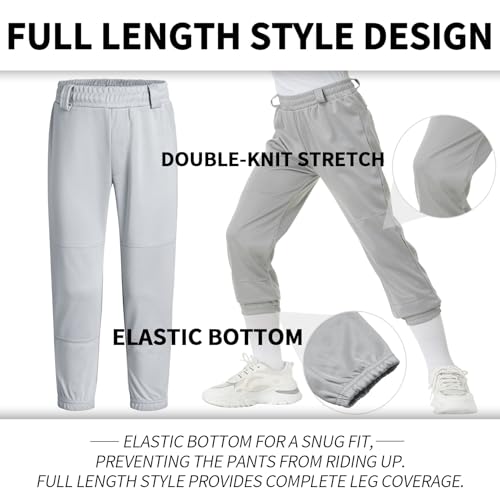 QBK 2T/3T/4T/5T Toddler Baseball Pants Youth Softball Pants Kids Tee Ball Pants for Boy Girl Grey（Grey 2T） - Image 2