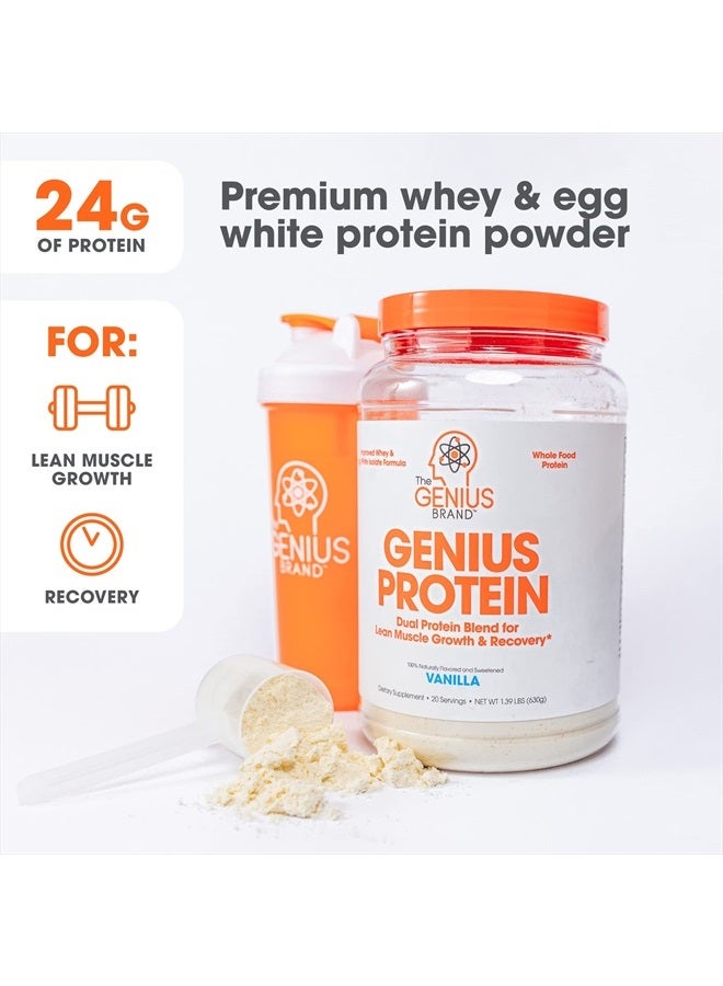 The Genius Brand مسحوق بروتين جينيوس، فانيليا - مزيج بروتين مزدوج مع عزل مصل اللبن المحسن وبياض البيض الطبيعي لبناء العضلات النحيفة للرجال والنساء - مشروب استبدال الوجبات قبل وبعد التمرين من حليب العشب - Image 2