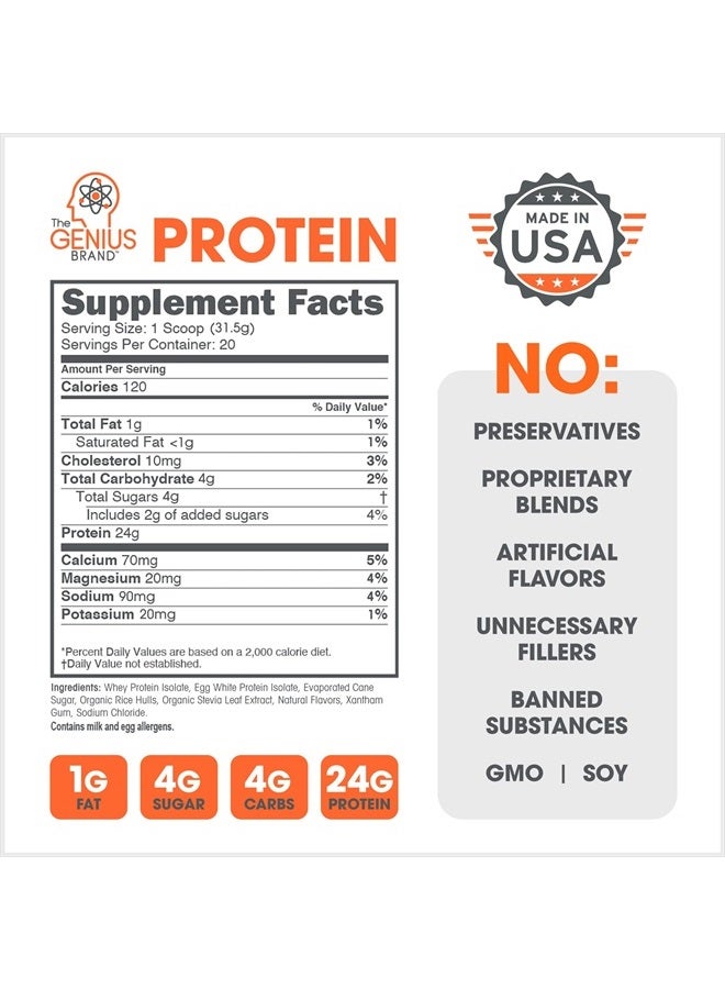 The Genius Brand مسحوق بروتين جينيوس، فانيليا - مزيج بروتين مزدوج مع عزل مصل اللبن المحسن وبياض البيض الطبيعي لبناء العضلات النحيفة للرجال والنساء - مشروب استبدال الوجبات قبل وبعد التمرين من حليب العشب - Image 4