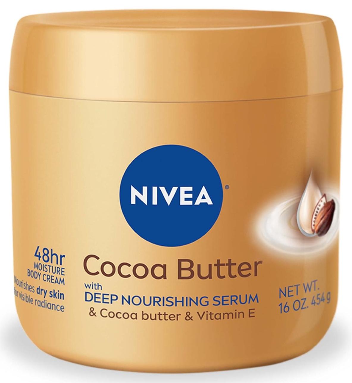 NIVEA Cocoa Butter Body Cream with Deep Nourishing Serum Cocoa Butter Cream for Dry Skin 16 Ounce Jar