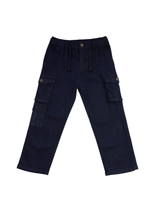 MARWAN Denim Kids Boys Cargo Long Pants with Adjustable Elastic Waistband and Trendy Wide-Leg Design (2–8 Years) - Image 1