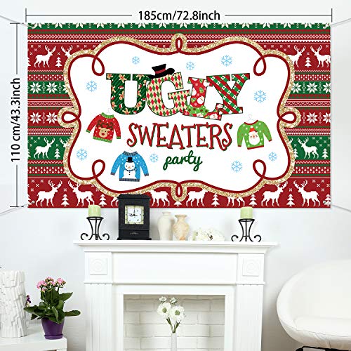 Blulu Christmas Backdrop Ugly Sweater Party Decoration Supplies Extra Large Fabric Red and Green Xmas Patterns Photography Background Winter Elfed Photo Booth Background Banner - Image 5