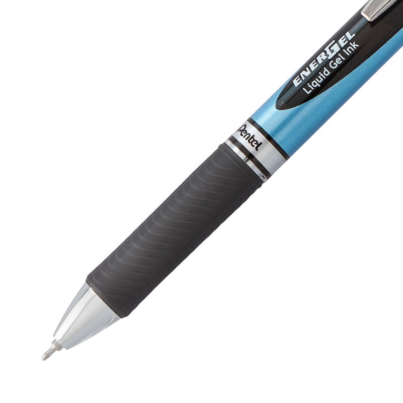 Pentel أقلام جيل سائلة قابلة للسحب من بنتل® إنرجل™ ديلوكس RTX، نقطة رفيعة، 0.5 مم، 54% معاد تدويره، أسطوانة زرقاء، حبر أسود، عبوة من 12 قلم - Image 5