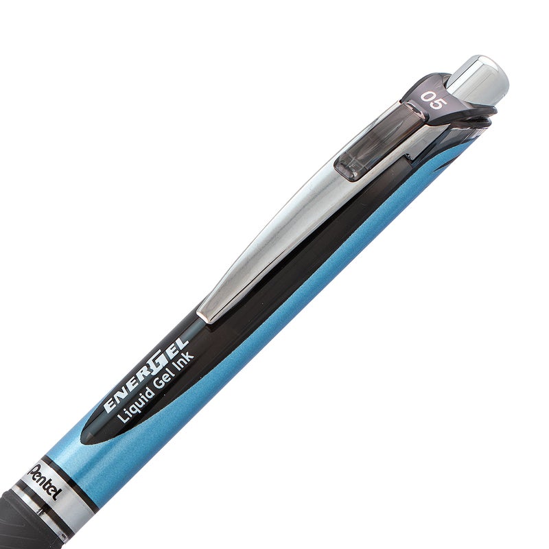 Pentel أقلام جيل سائلة قابلة للسحب من بنتل® إنرجل™ ديلوكس RTX، نقطة رفيعة، 0.5 مم، 54% معاد تدويره، أسطوانة زرقاء، حبر أسود، عبوة من 12 قلم - Image 4