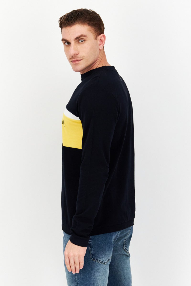 Men Crew Neck Embroidered Captain Tsubasa Sweatshirt, Black Combo
