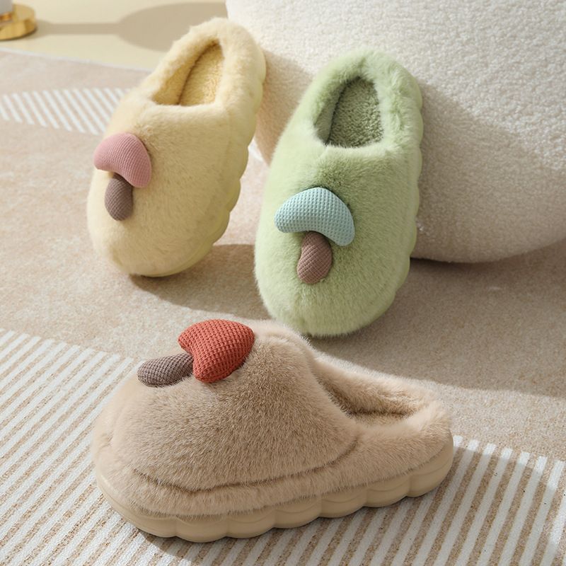 New Thick-Soled Cute Mushroom Cotton Slippers For Women Couples Indoor Non-Slip Parent-Child Household Fluffy Slippers - Image 5