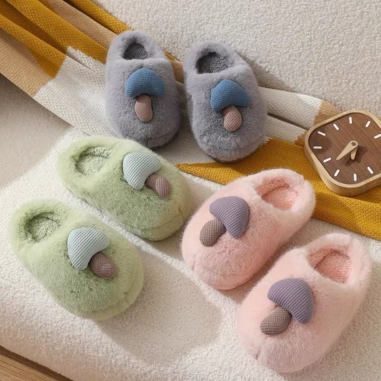New Thick-Soled Cute Mushroom Cotton Slippers For Women Couples Indoor Non-Slip Parent-Child Household Fluffy Slippers - Image 4