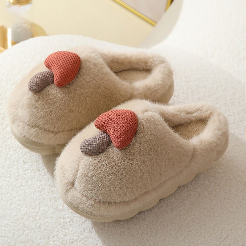 New Thick-Soled Cute Mushroom Cotton Slippers For Women Couples Indoor Non-Slip Parent-Child Household Fluffy Slippers - Image 2