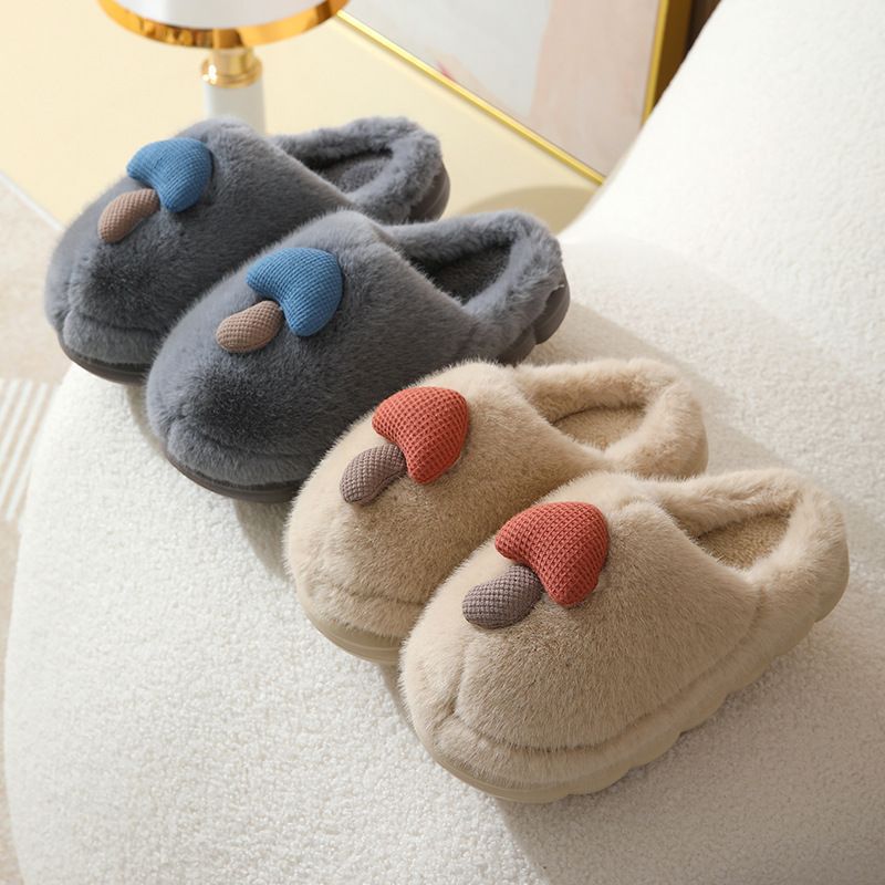 New Thick-Soled Cute Mushroom Cotton Slippers For Women Couples Indoor Non-Slip Parent-Child Household Fluffy Slippers - Image 3