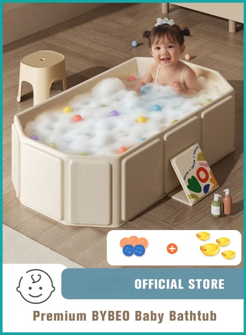 هوكور حوض استحمام للأطفال، حوض استحمام قابل للطي، حوض استحمام محمول بقاعدة مانعة للانزلاق + 5 كرات بحرية + 4 ألعاب بط صغيرة، سعة كبيرة، مناسب للأطفال من عمر 0 إلى 8 سنوات - Image 1
