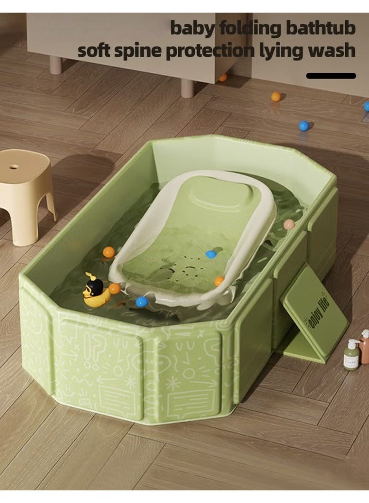 هوكور حوض استحمام للأطفال، حوض استحمام قابل للطي، حوض استحمام محمول بقاعدة مانعة للانزلاق + 5 كرات بحرية + 4 ألعاب بط صغيرة، سعة كبيرة، مناسب للأطفال من عمر 0 إلى 8 سنوات - Image 5