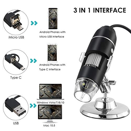 Tobo USB Microscope, 40X-1000X Digital Microscope 3 in 1, Microscope Camera Magnification Endoscope Camera Portable Microscope, Compatible with Windows 7/8/10, Mac, Android with OTG, Linux - TD-584IM - Image 3