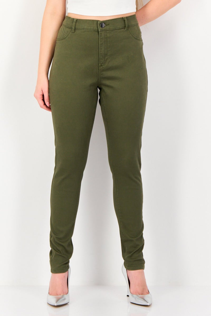 DOROTHY PERKINS Women Frankie Regular Fit High Rise Solid Skinny Pants, Olive - Image 1