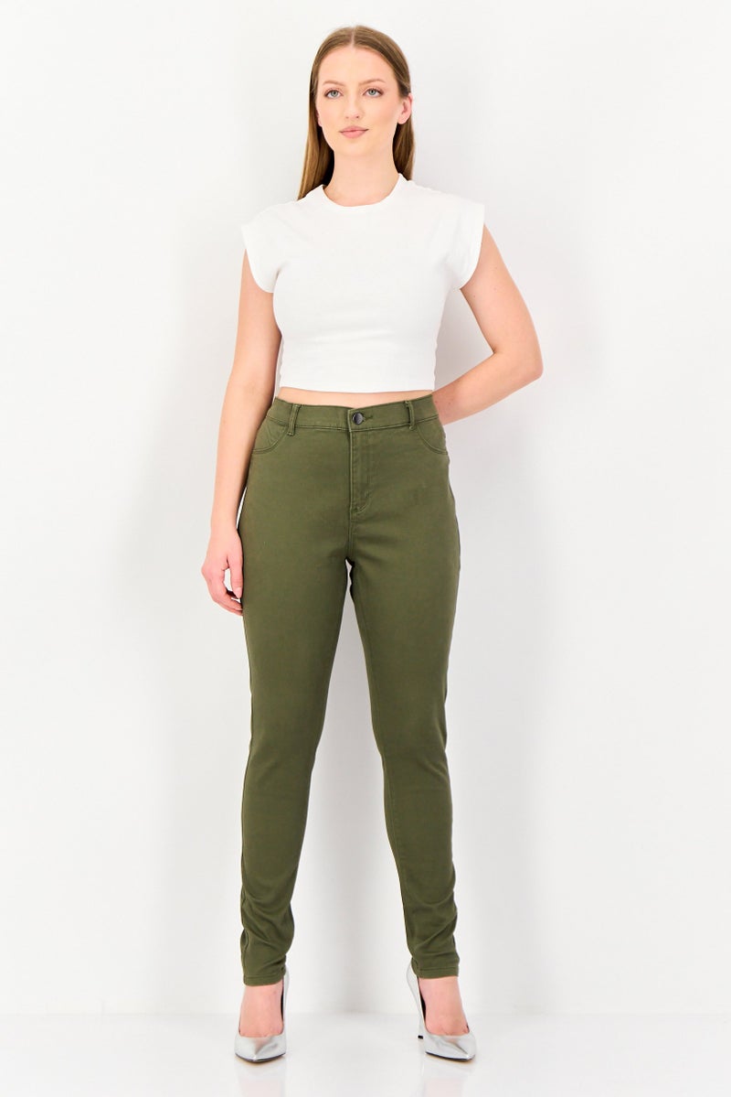 DOROTHY PERKINS Women Frankie Regular Fit High Rise Solid Skinny Pants, Olive - Image 4