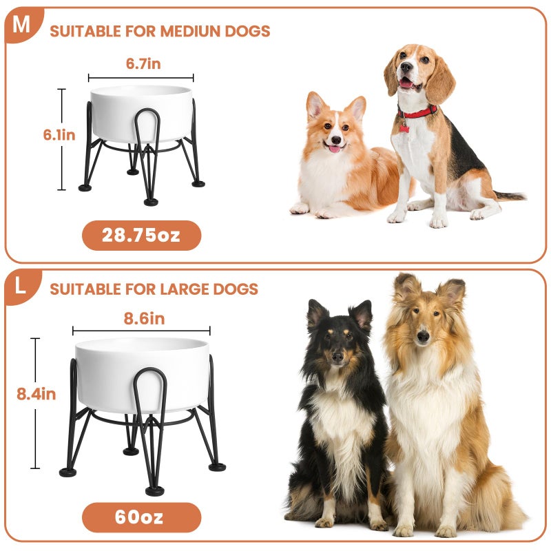 Kitwinney Elevated Dog Bowls, Ceramic Raised Dog Bowl Set with Anti-Slip and Non-Tip Metal Stand, 2 Pack Pet Food and Water Feeding Bowls for Small and Medium Dogs (White,3.6 Cups) - Image 3