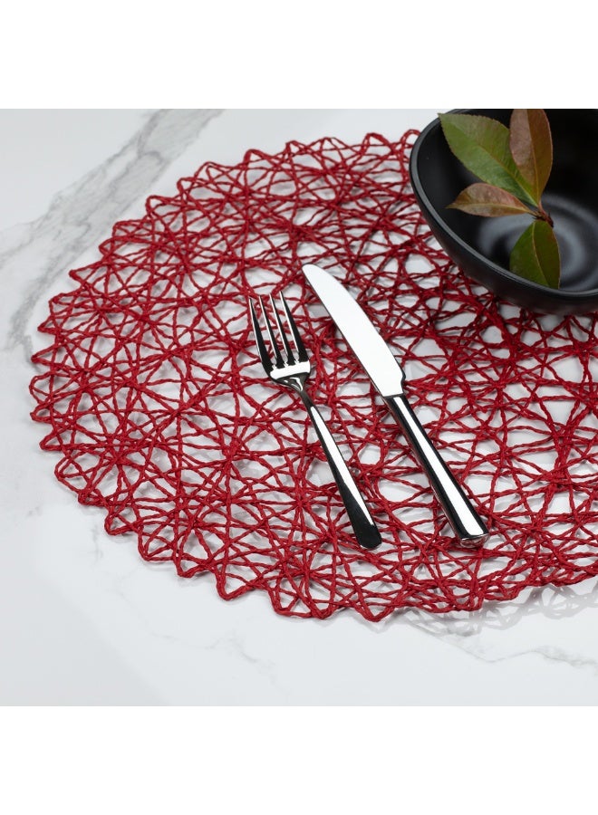 Restaurantware Spinweave 15 Inch Dining Table Placemats, Set Of 6 Round Kitchen Table Mats - Semi-Disposable, Handwoven, Red Paper Circle Placemats, Durable, Table Mats For Holidays Or Weddings - Image 3