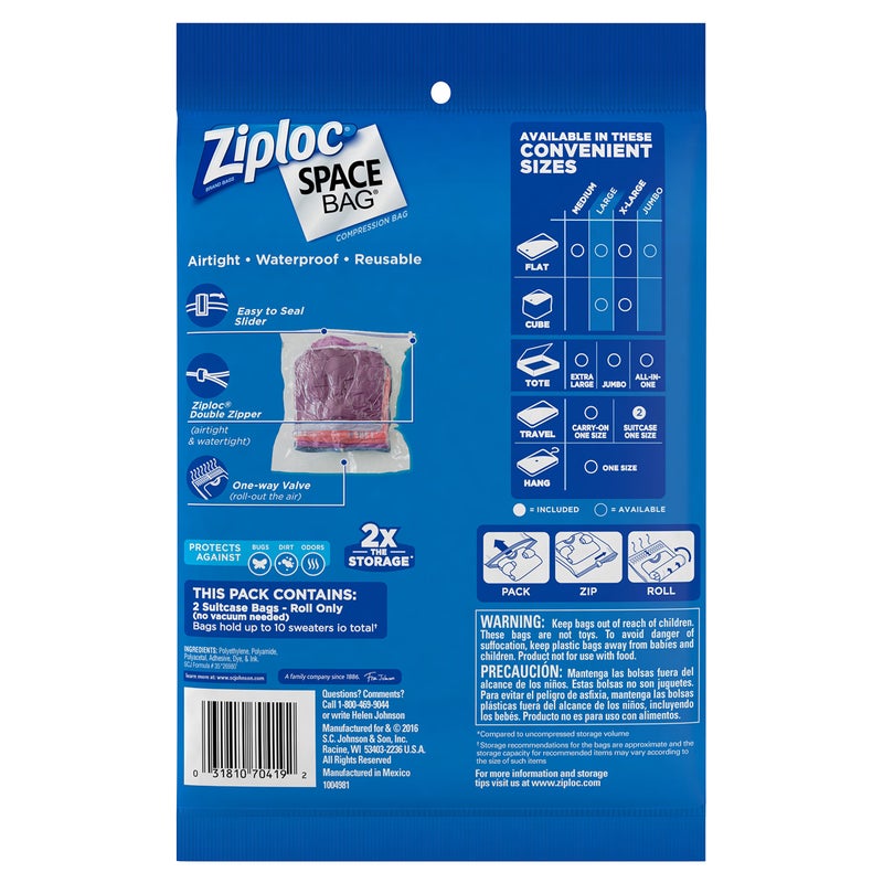Ziploc Space Bag Clothes Vacuum Sealer Storage Bags for Home and Closet Organization, Travel, 2 Bags Total - Image 4