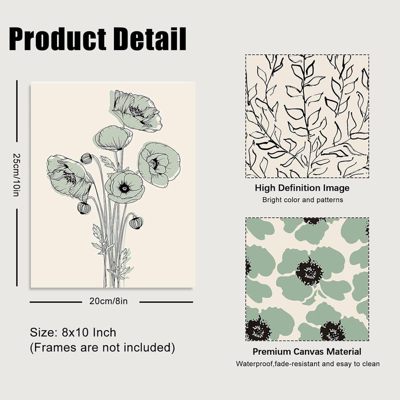 KBKBART Sage Green Matisse Wall Art Prints, Abstract Matisse Posters Green Wall Decor, Minimalist Flower Market Floral Wall Art Prints, Green Canvas Matisse Paintings Pictures for Aesthetic Room, Bedroom - Image 5
