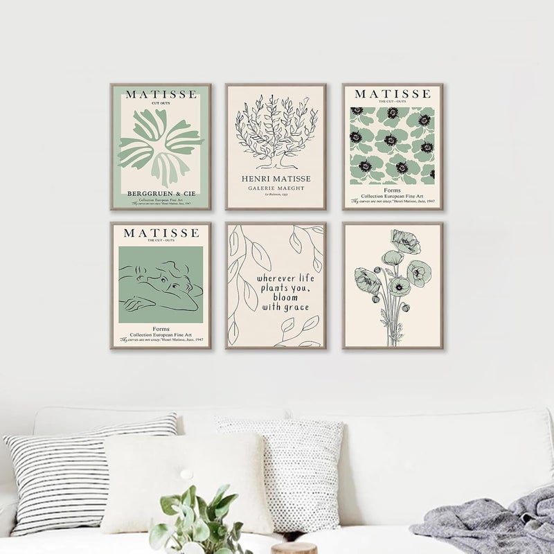 KBKBART Sage Green Matisse Wall Art Prints, Abstract Matisse Posters Green Wall Decor, Minimalist Flower Market Floral Wall Art Prints, Green Canvas Matisse Paintings Pictures for Aesthetic Room, Bedroom - Image 2