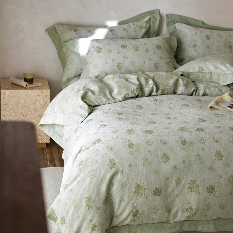 mixinni Yarn-Dyed Jacquard Duvet Cover King, Green Botanical Leaf Print 3-Piece Bedding Set with Wide Edge Piping, Soft Breathable Double Layer Gauze for All Seasons (1 Duvet Cover + 2 Pillowcases) - Image 5