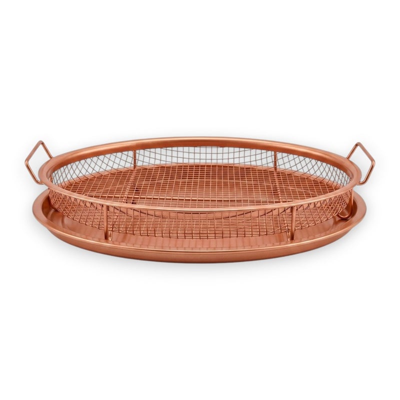 Stainless Steel Basket With Tray For Oven Non-stick For Air Fryer (Round) 2 Pieces - Copper - A1-57 - Image 1