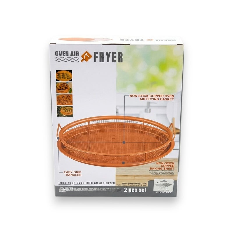 Stainless Steel Basket With Tray For Oven Non-stick For Air Fryer (Round) 2 Pieces - Copper - A1-57 - Image 4