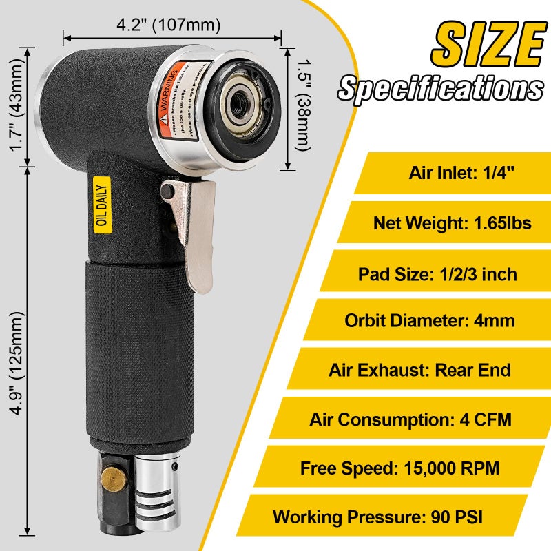 SI FANG Mini Air Sander 1/2/3 Inch Pneumatic Small Orbital Sander for Auto Body Work, Mini Polisher with 45PCS Sanding Discs + 3PCS Backing Pads, Air Powered - Image 2