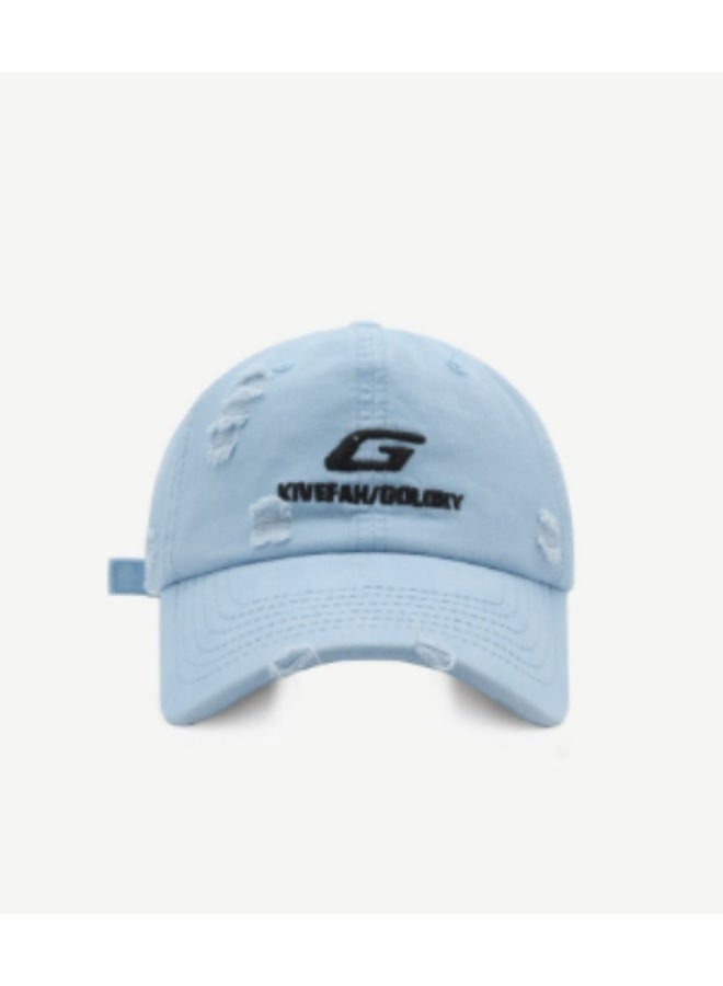 Light Blue Distressed Baseball Cap with "GIVEFAN/GLORY" Logo  60-65cm