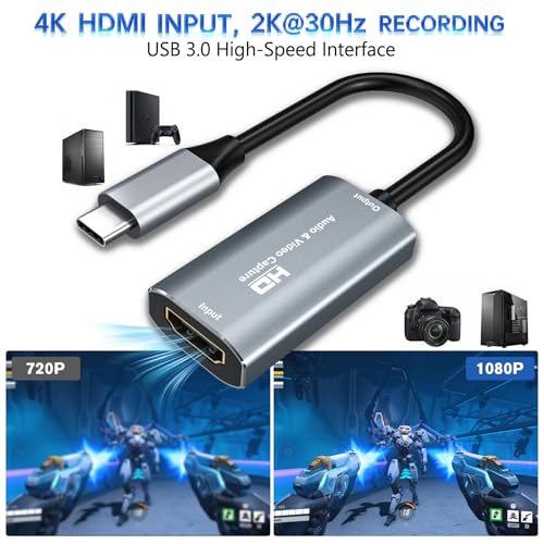 VIXLW Video Capture Card, 4K USB3.0 HDMI to USB C, 1080P60FPS HDMI Capture Card for Streaming, Gaming, Video Recording Compatible with Switch, Xbox, PS4, OBS, Windows, Mac OS, Zoom(Silver) - Image 3