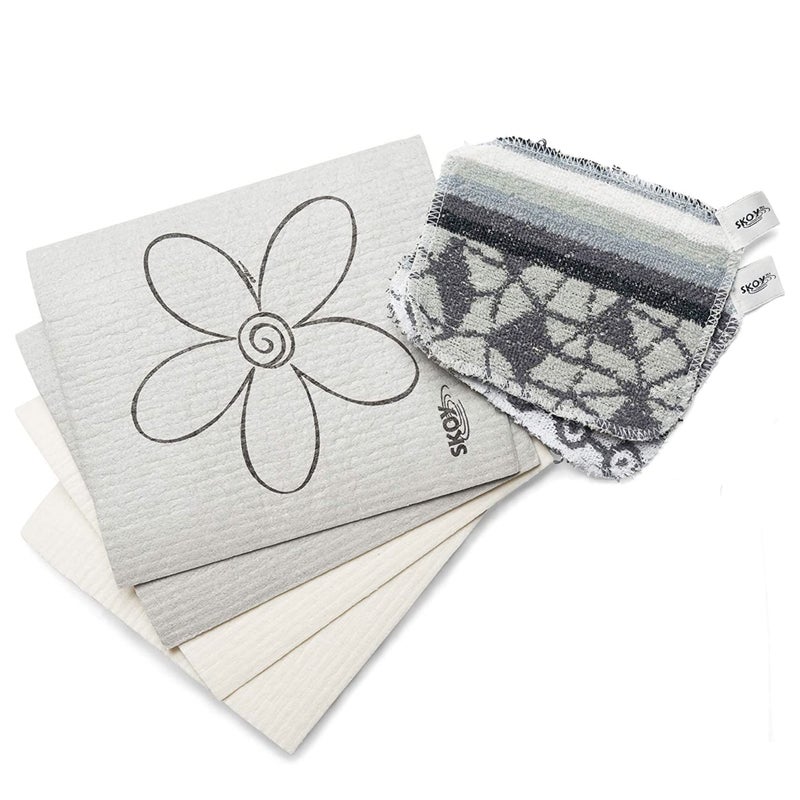 Skoy Bundle 2Pack Skoy Scrub and 4Pack Skoy Swedish Dishcloth Reusable Cleaning Products for Kitchen and Household PlanetFriendly Dishwasher Safe Soft Scrub Monochromatic Colors