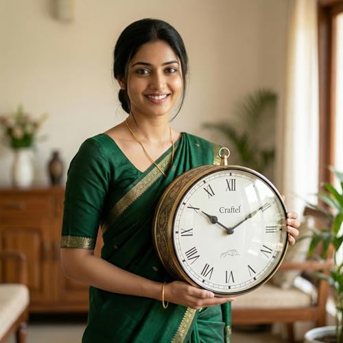 CRAFTEL Double Sided Station Wall Clock Multi-Layer Electroplated | Both Side Roman Numerals | Aluminum Matte-Finish Dial Brass Body | Dial - 12 Inches, Shiny Gold | 365 Days Warranty - Image 5