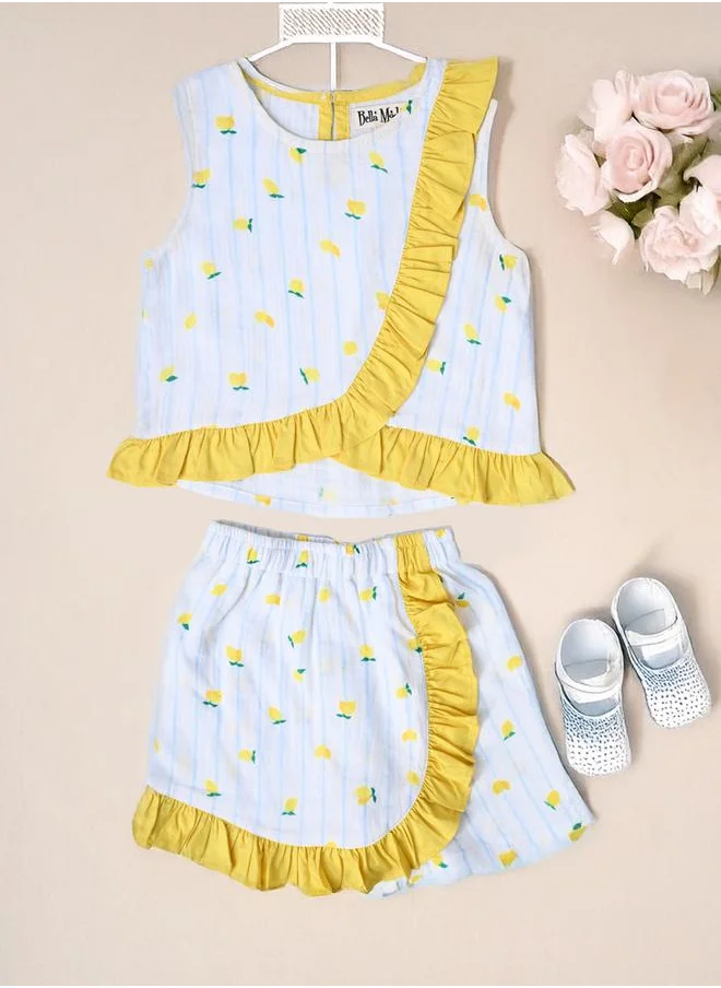 بيلا مودا Bella Moda Printed Ruffled Trim Top and Shorts Set